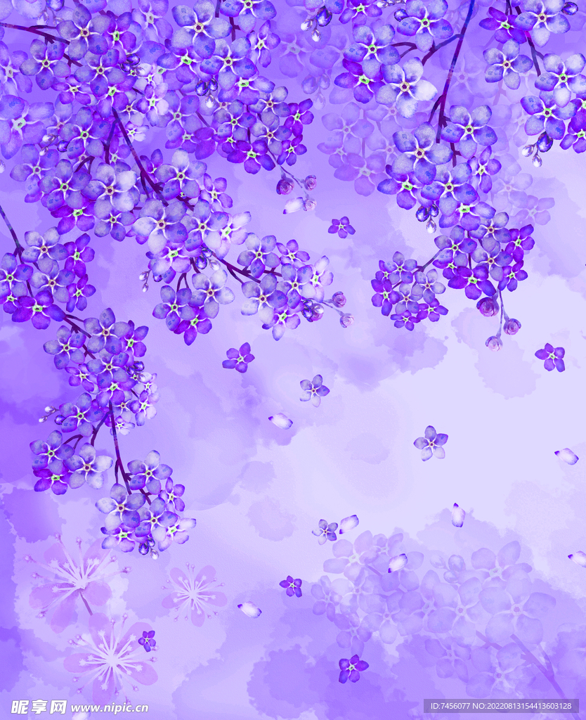 紫色花卉水彩艺术挂画装饰画