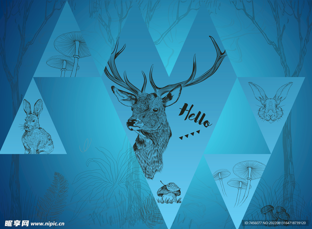 麋鹿鹿头时尚艺术背景墙