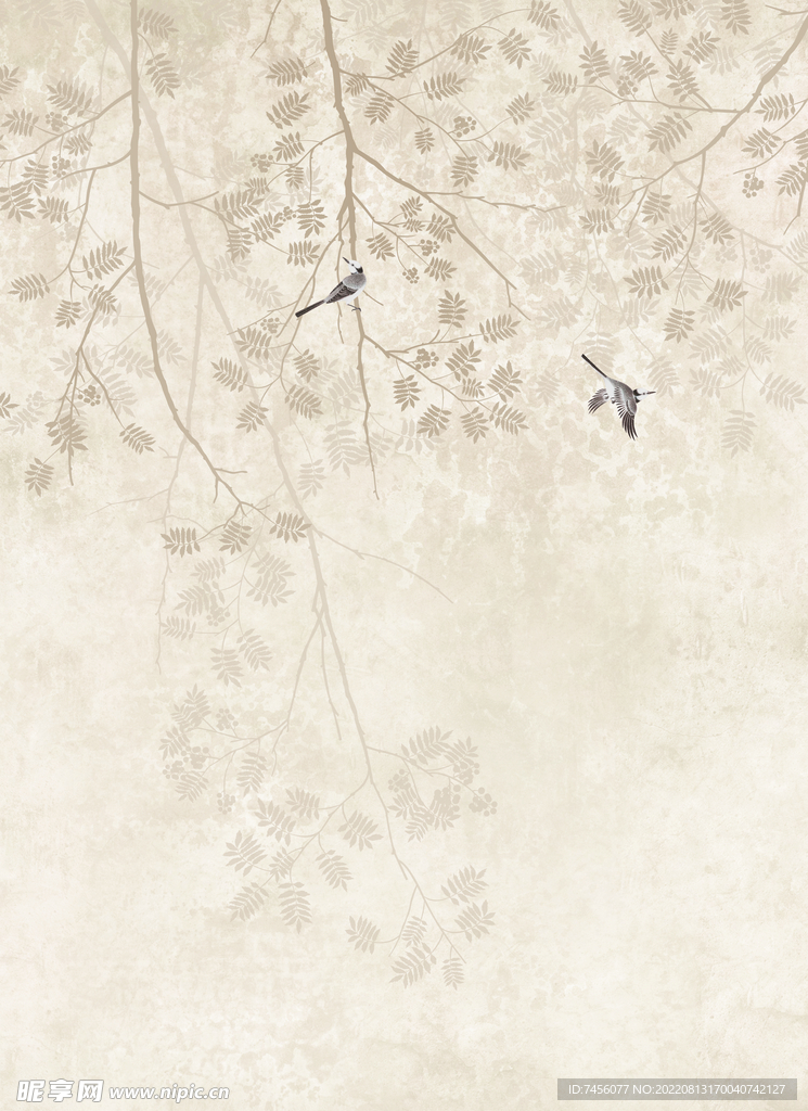 植物树枝鸟简约挂画装饰画