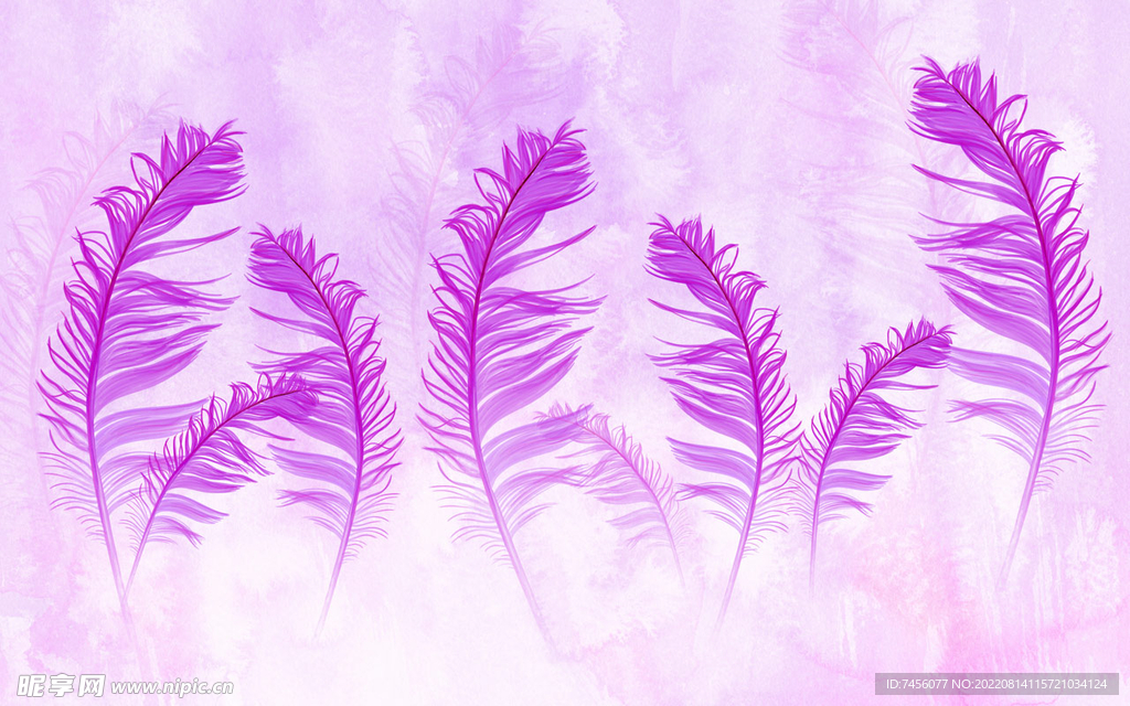 水彩紫色羽毛艺术背景墙