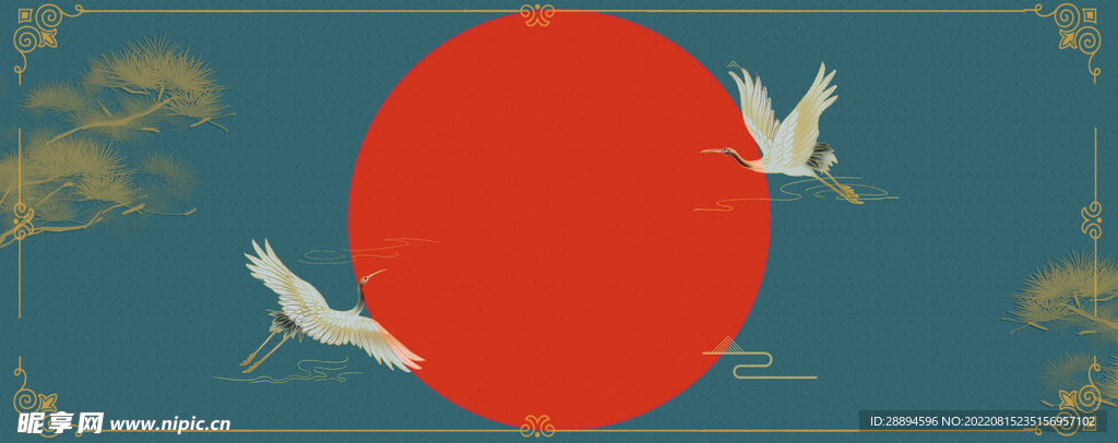 古典国风太阳与白鹤背景