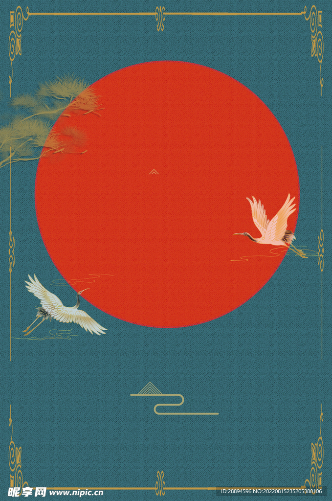 国风古典太阳与白鹤背景