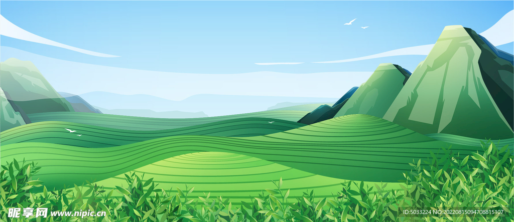 手绘茶山