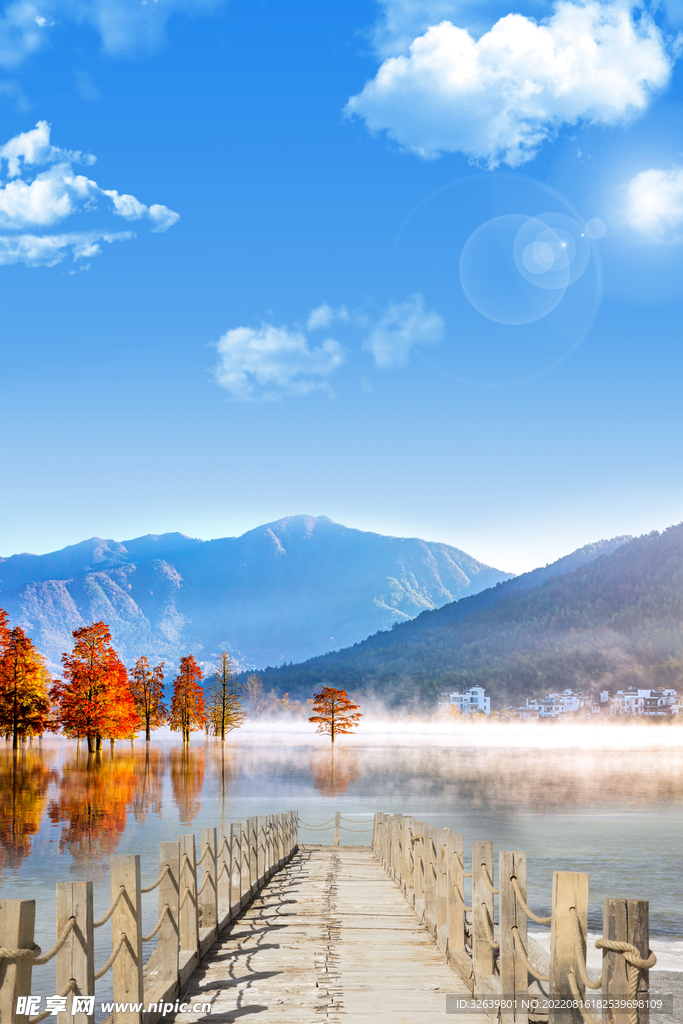 湖泊山脉红枫