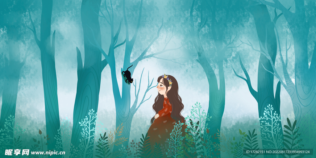 森系  插画  手绘  psd