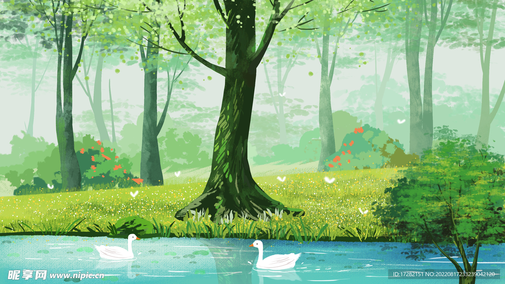 森系  插画  手绘  psd