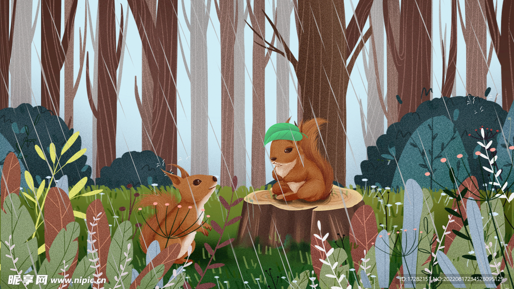 森系  插画  手绘  psd