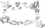 海鲜鱼类虾类海星矢量图