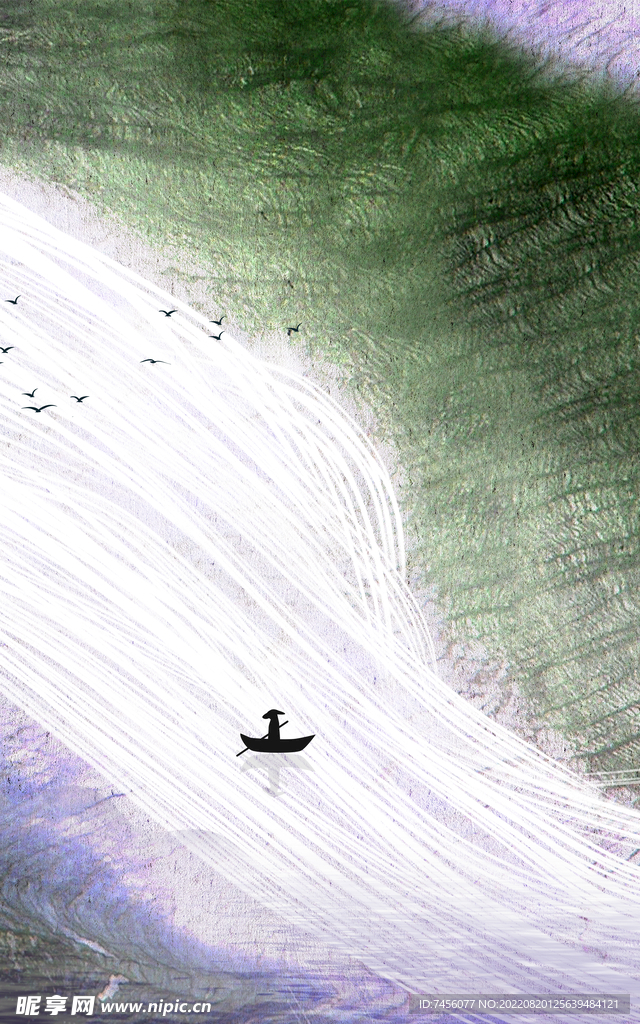 流水船高清艺术挂画装饰画