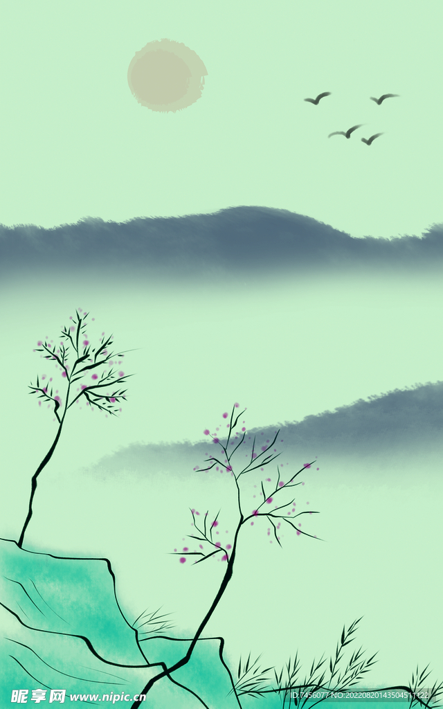 中式水墨山脉艺术挂画装饰画