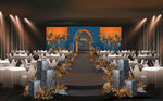 蓝橙色婚礼主舞台效果图
