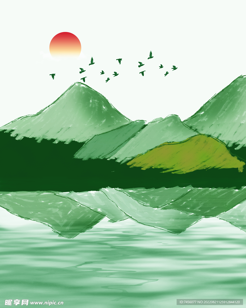 山水湖泊水彩艺术挂画装饰画