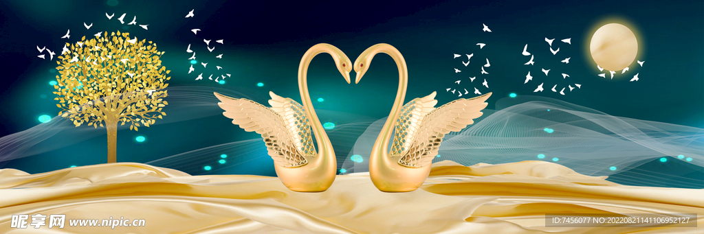 天鹅湖唯美艺术三联无框画 