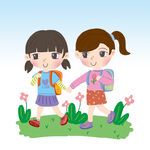  小女孩上学