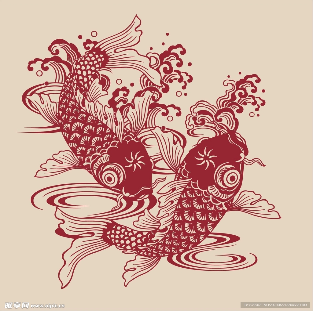 鲤鱼锦鲤矢量图案中国风