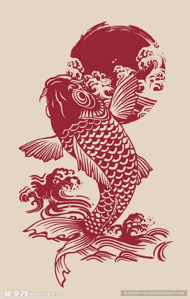 鲤鱼锦鲤矢量图案中国风插画