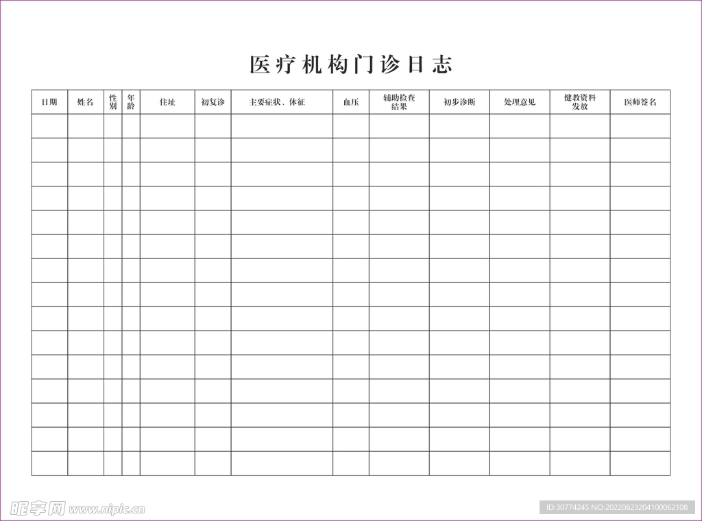 医疗机构门诊日志