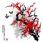 水墨山水花画         