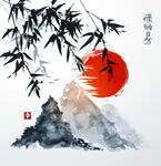 水墨山水花画         
