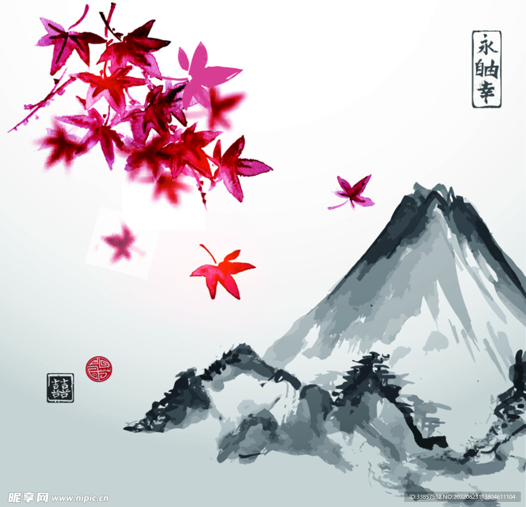 水墨山水花画         