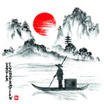 水墨山水花画         