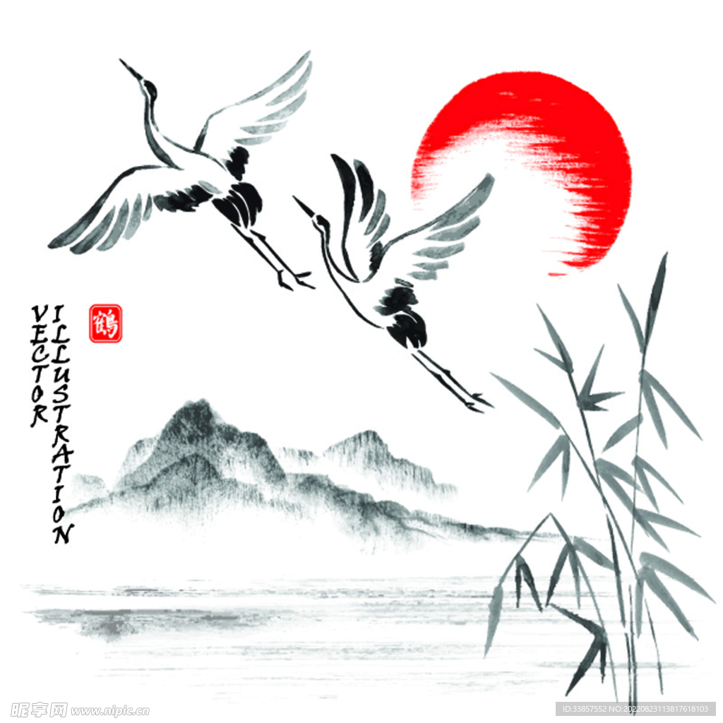 水墨山水花画         