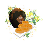 中秋节桂花酒和月饼素材