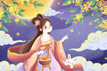八月十五中秋节手绘嫦娥插画