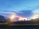 城市街道夜景晚霞