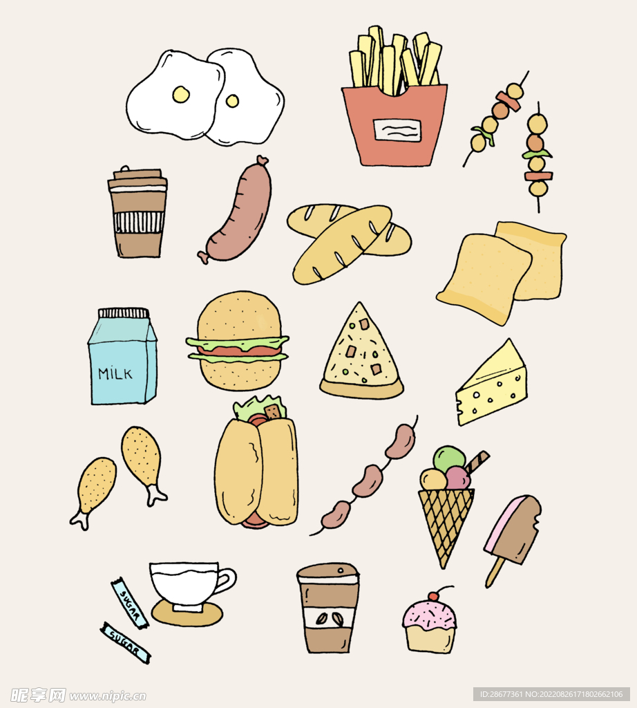 手绘糕点零食插画