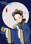 国潮复古美女中秋吃月饼