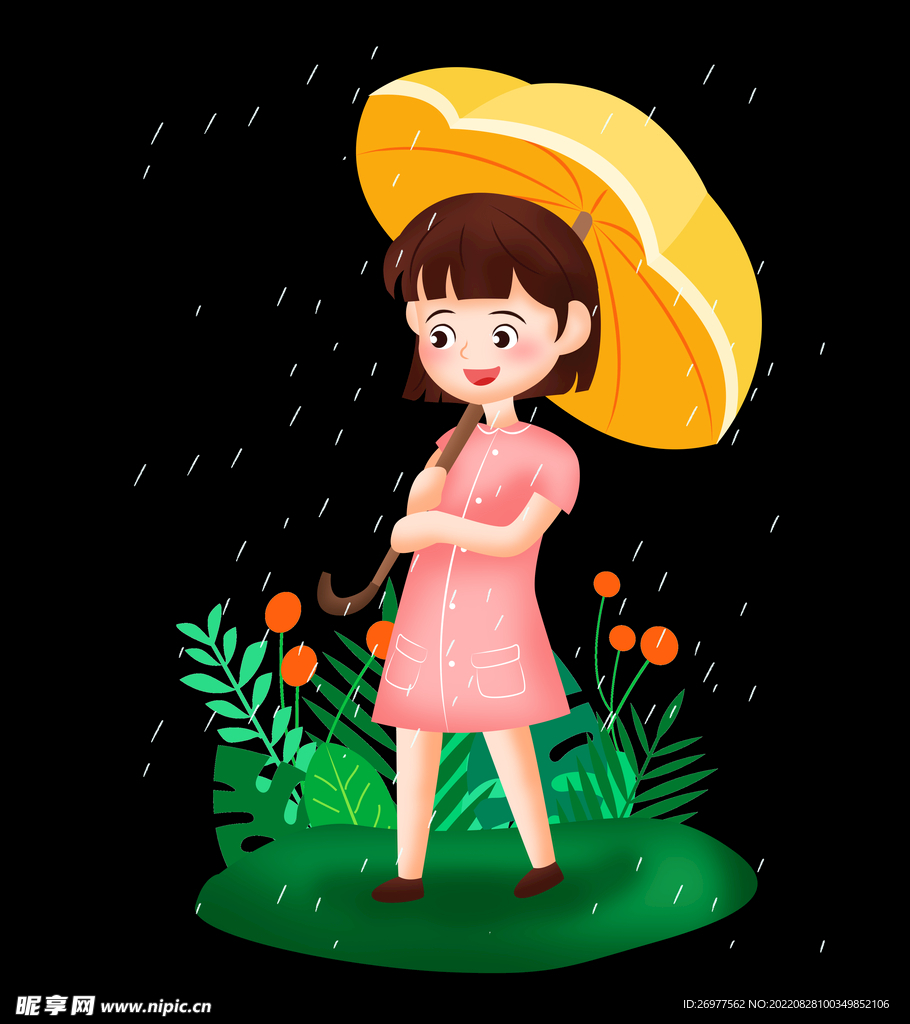  下雨撑伞的女孩 