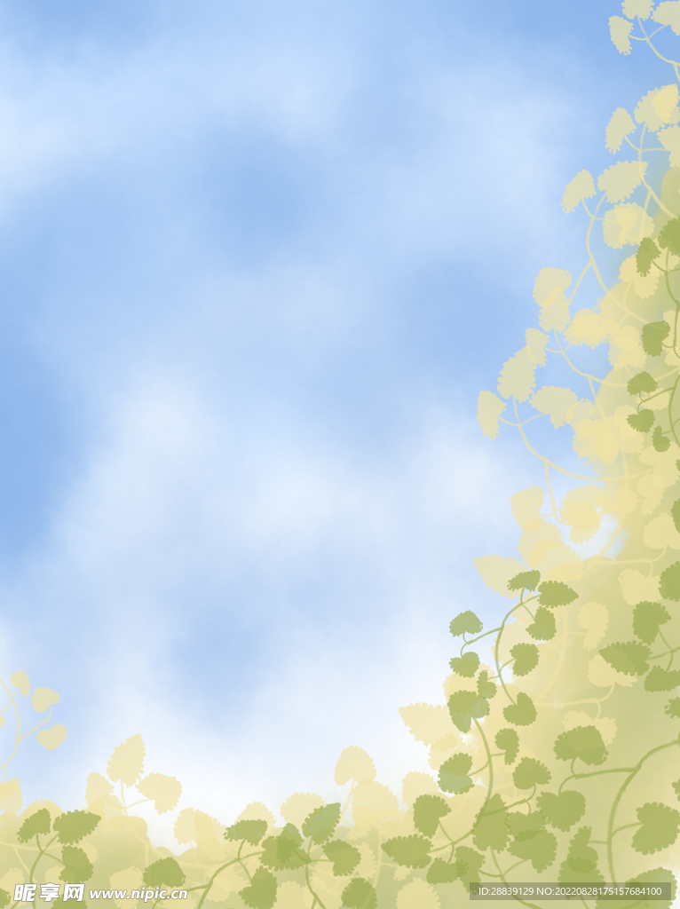  蓝天白云植物背景