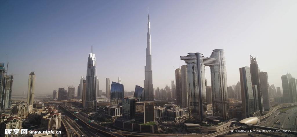高清航拍鸟瞰迪拜城市建筑风光