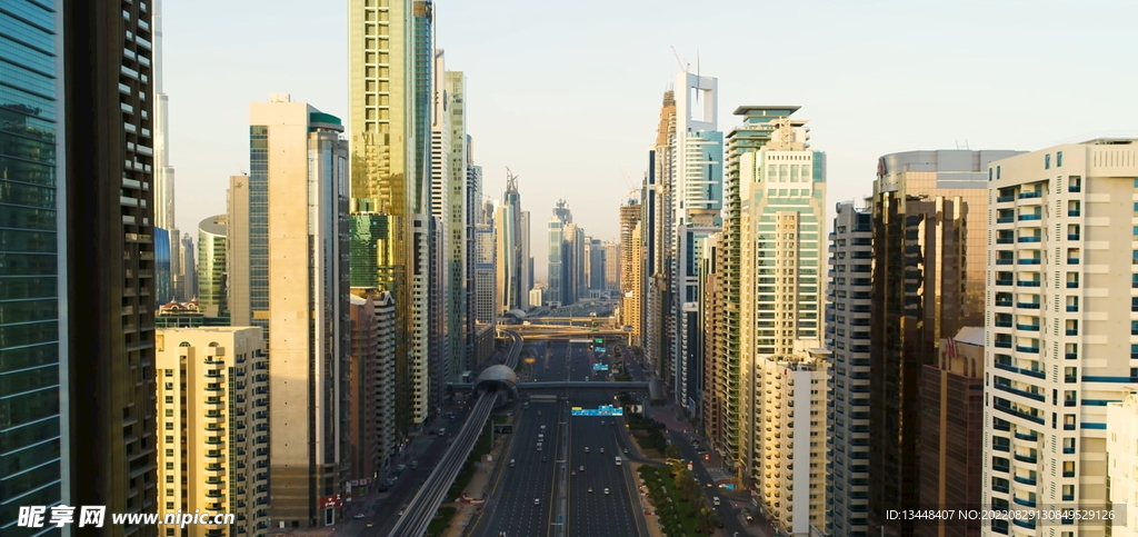 高清航拍鸟瞰迪拜城市建筑风光
