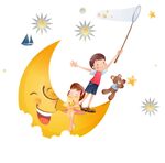 在月亮上捕星星的儿童