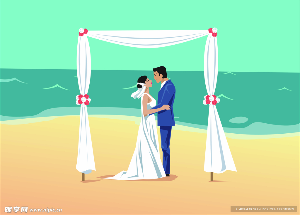 ai矢量沙滩婚礼背景