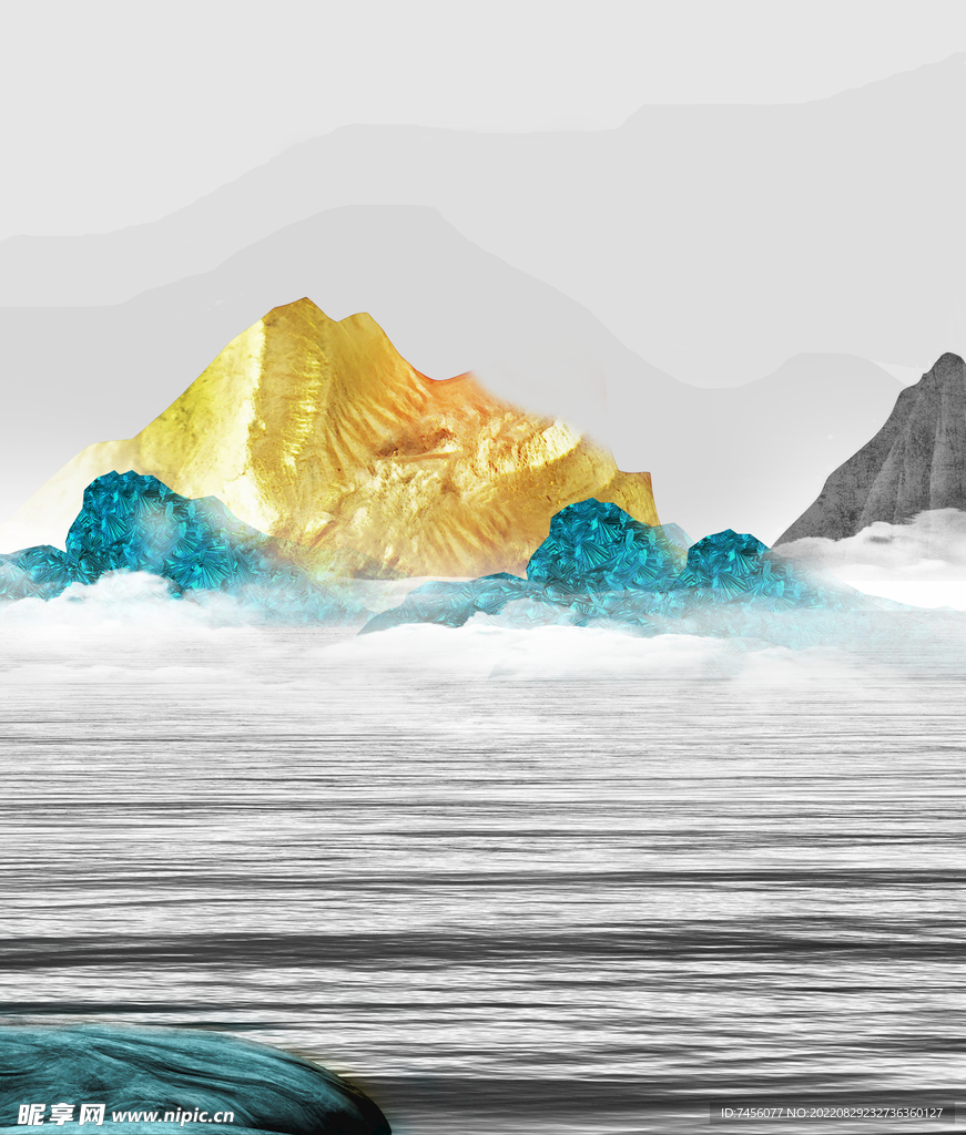 山水湖泊中式挂画装饰画