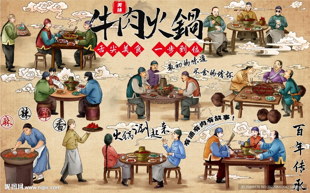 最新牛肉火锅背景墙PSD模板