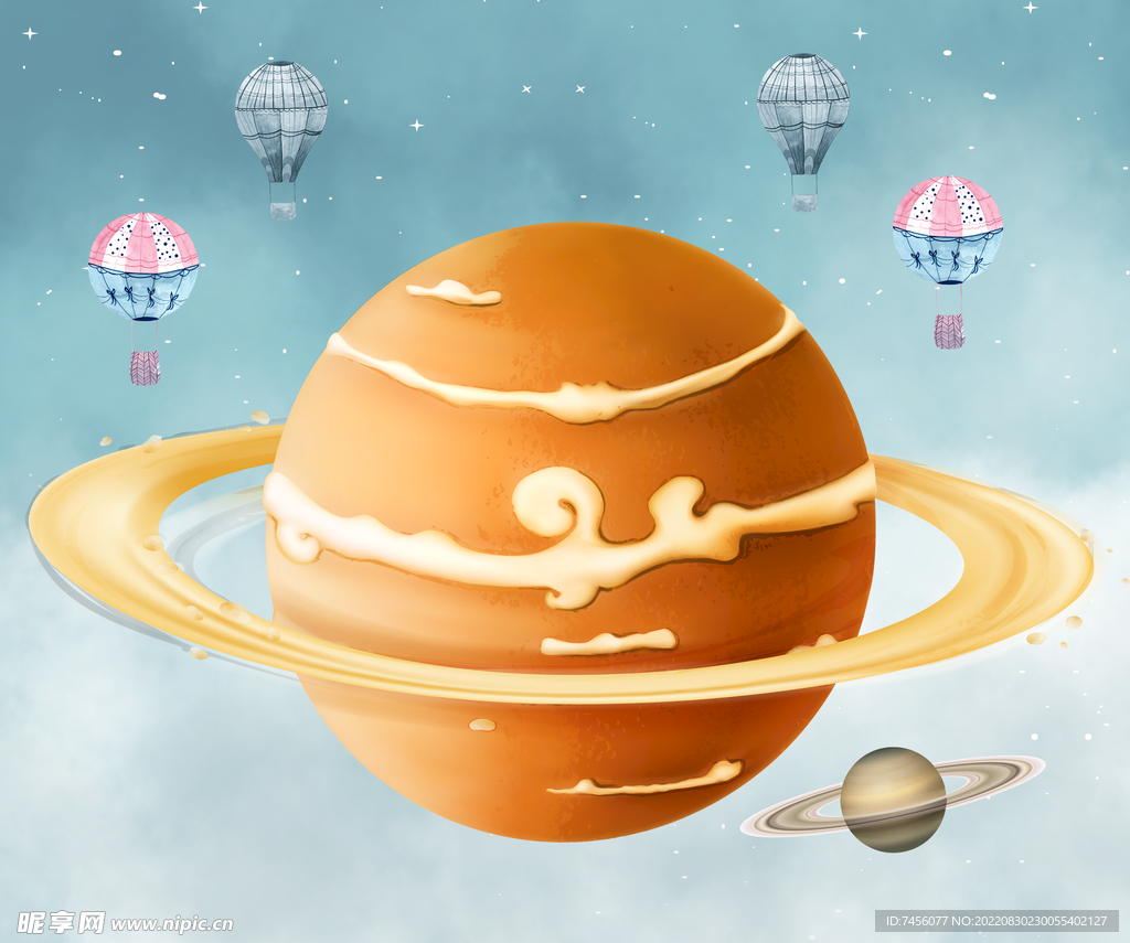 太空星球热气球艺术挂画装饰画