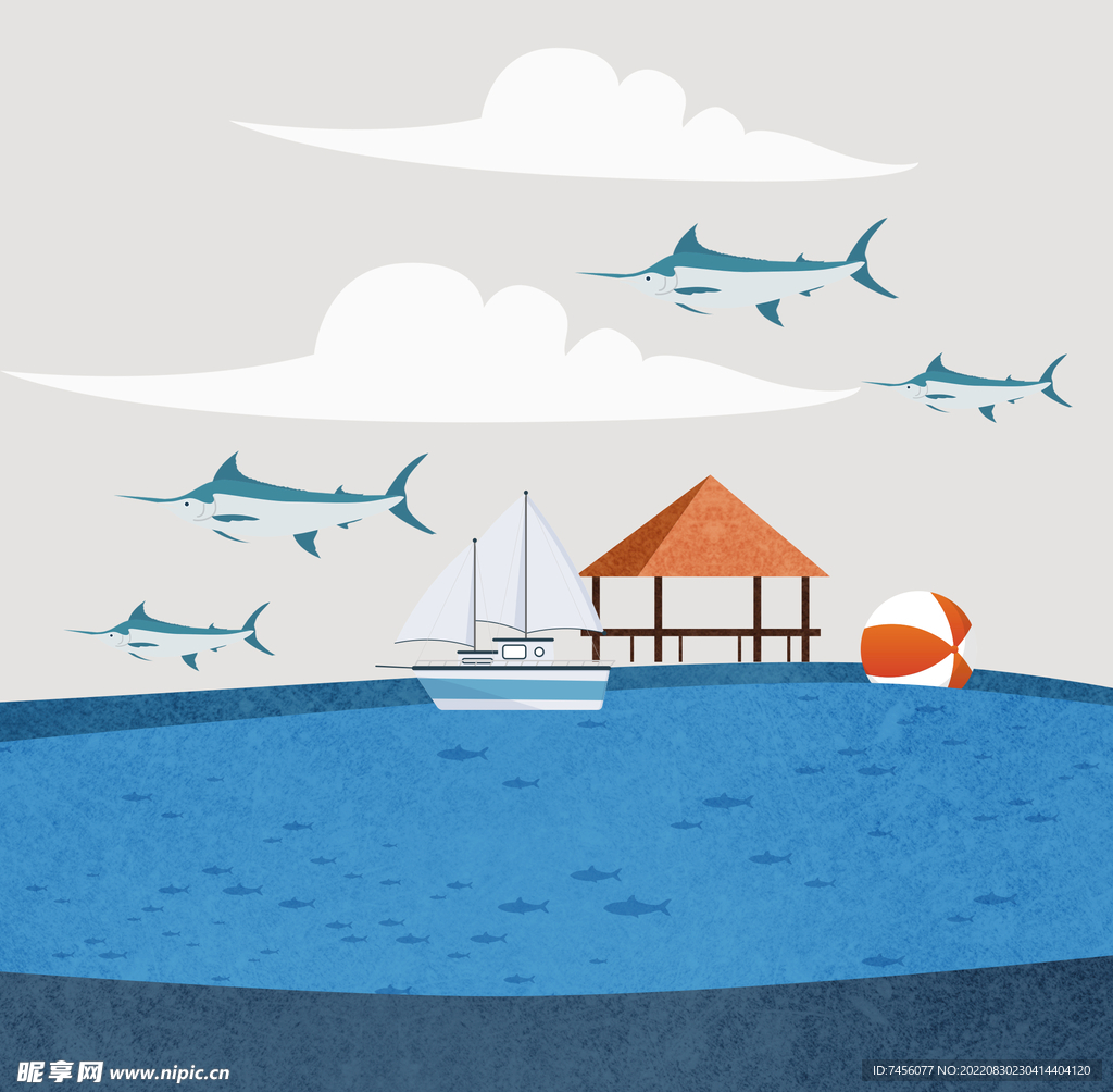 海景鲨鱼湖泊装饰画挂画