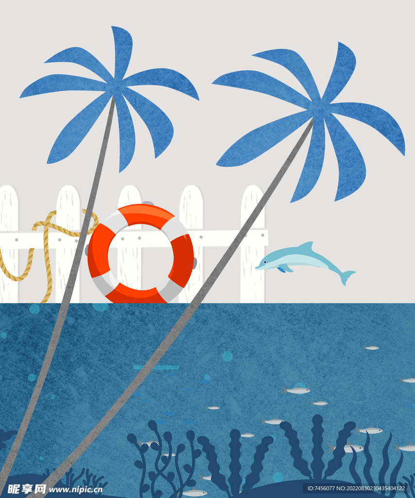 椰树海景泳圈挂画装饰画