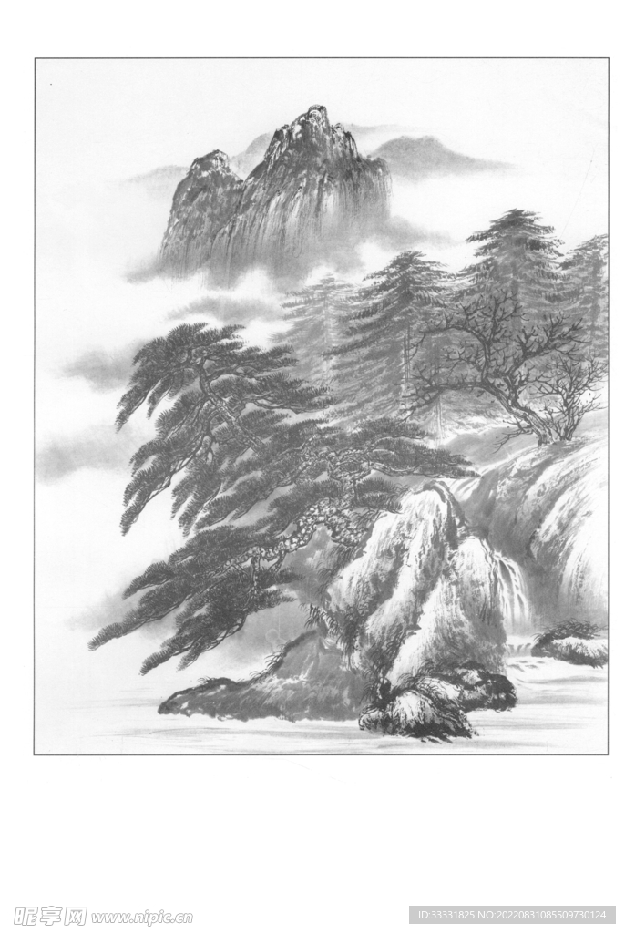 白描山水