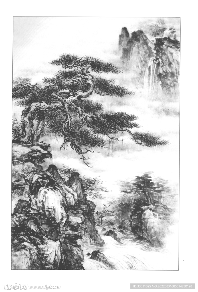 白描山水