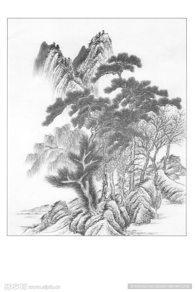 白描山水
