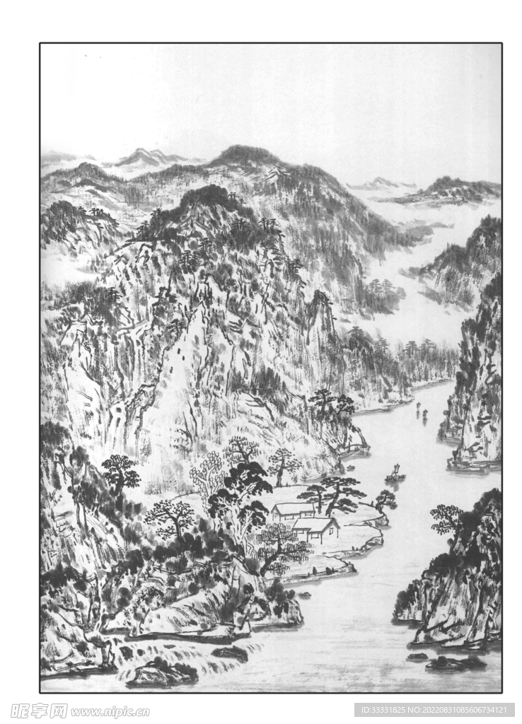 白描山水