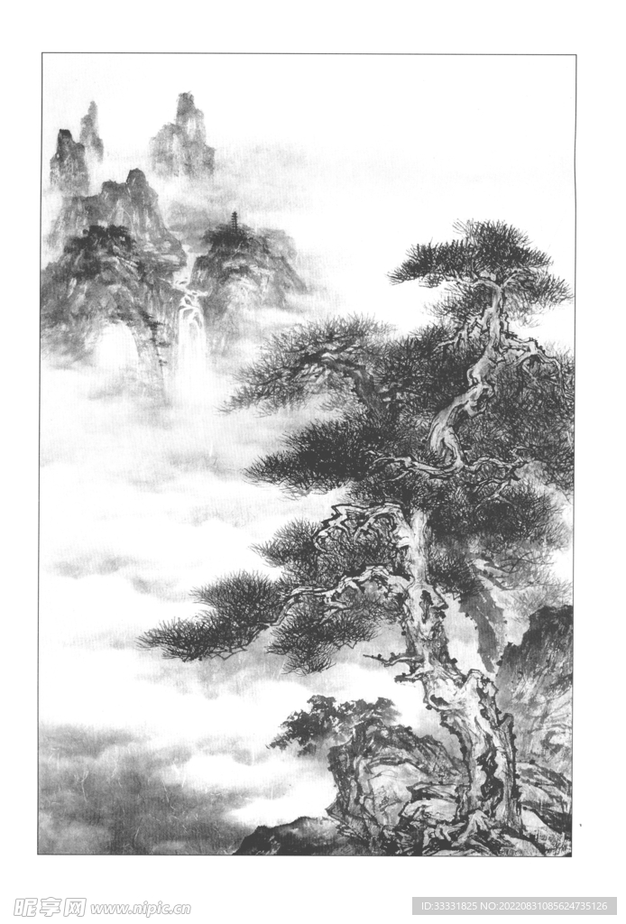 白描山水