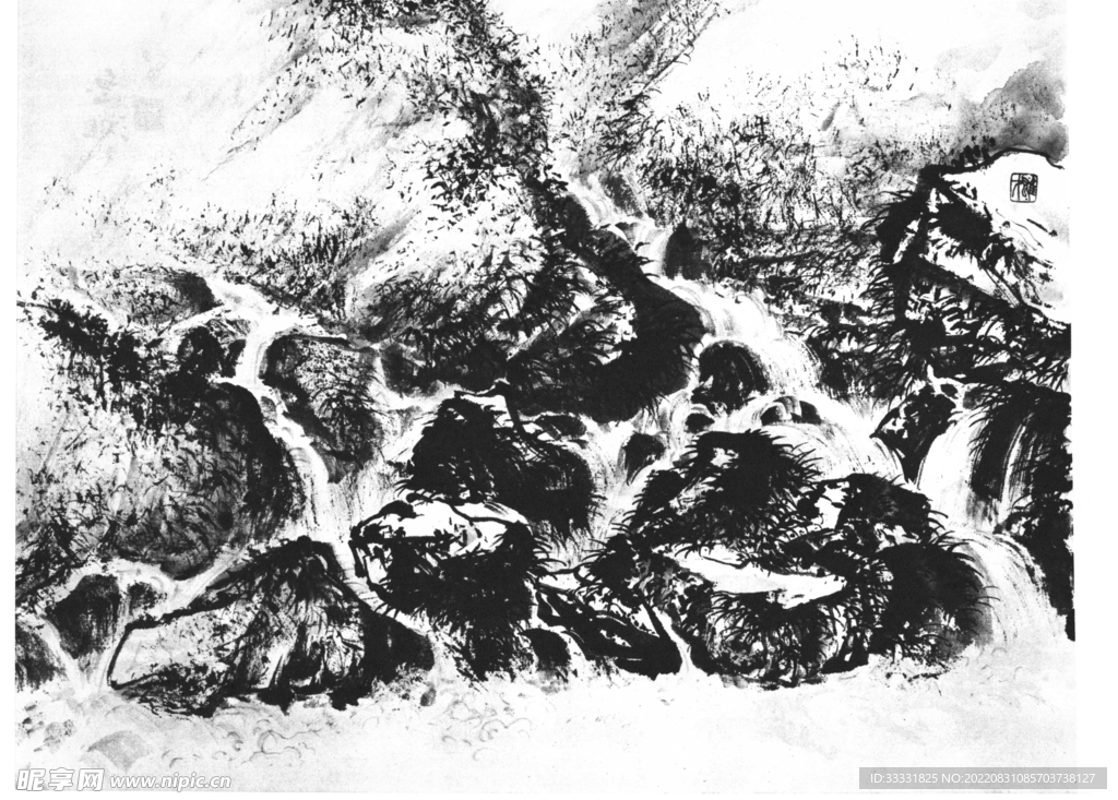 白描山水