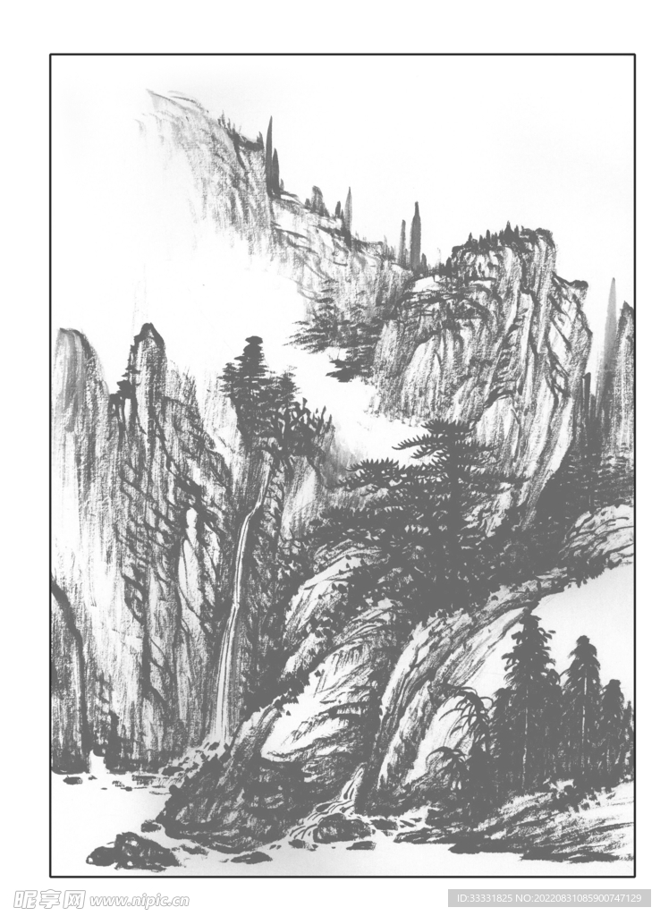 白描山水