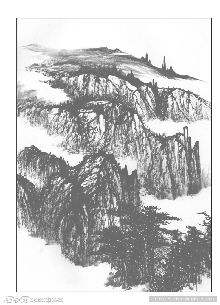 白描山水